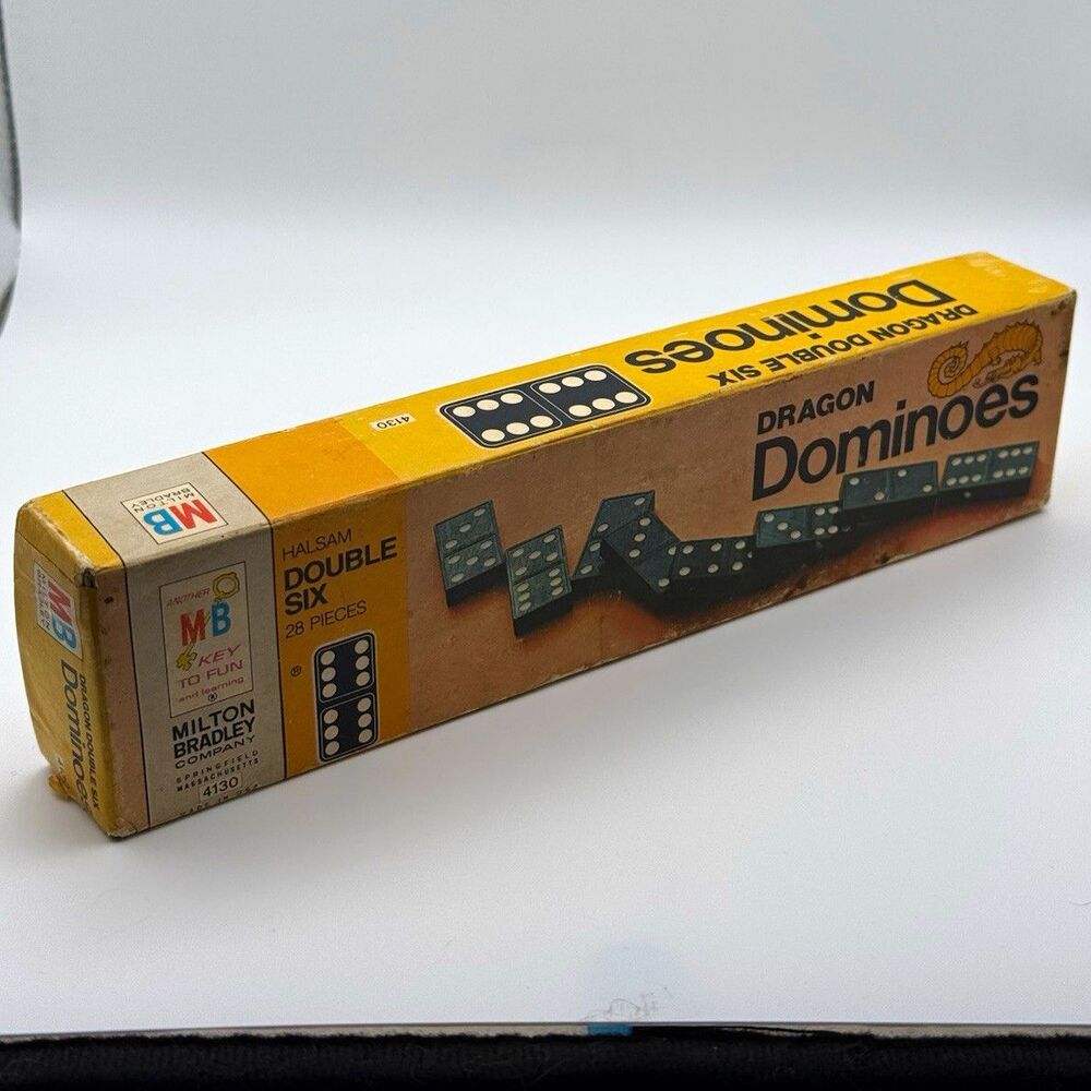 Milton Bradley Dragon Dominoes Double Six 28pc Vintage 1970